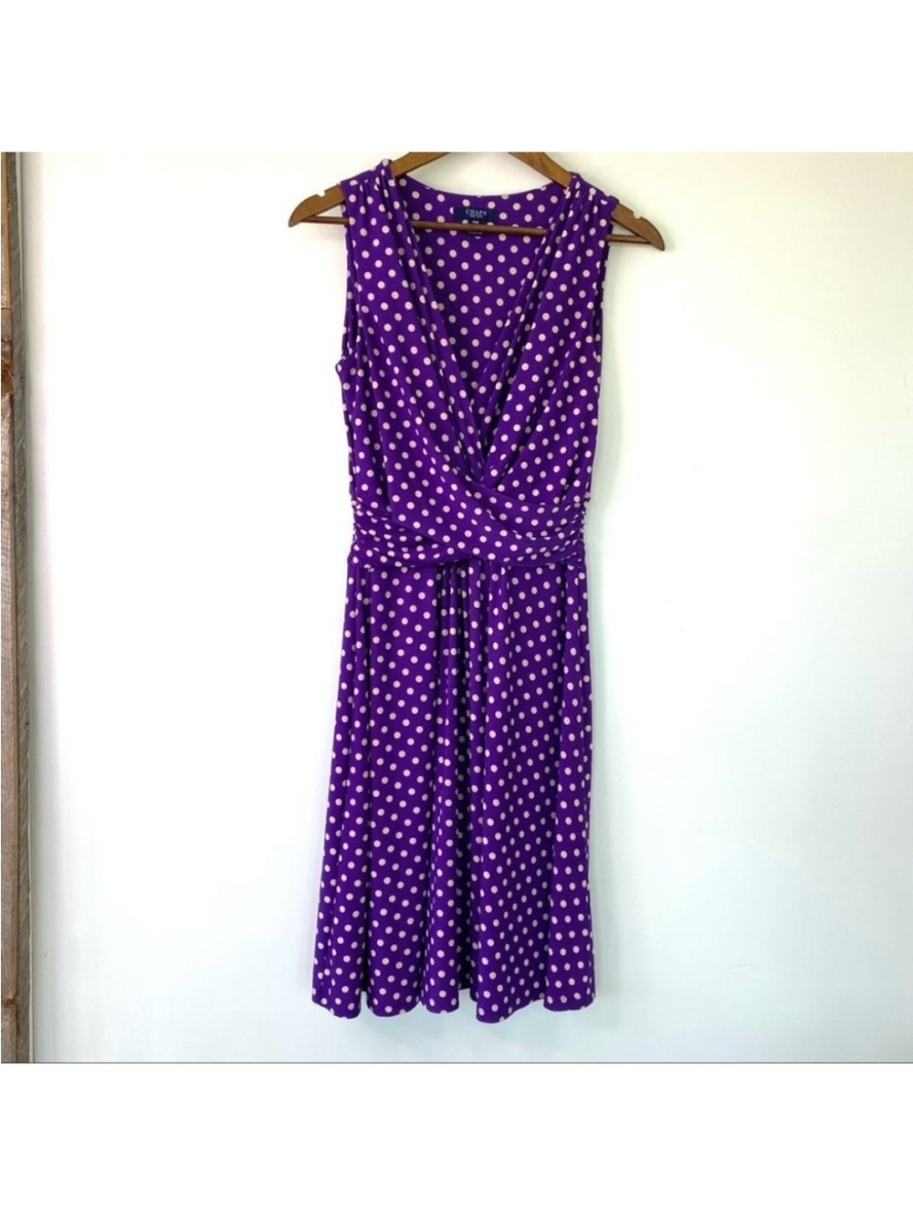 Chaps Ralph Lauren Purple Polka Dot Sleeveless faux Wrap Dress